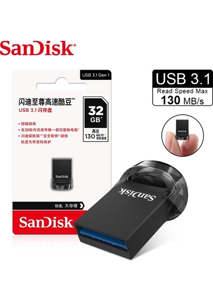 16GB Orijinal Sandisk Ultra Fit USB 3.1 Flash Sürücü 32GB 64GB Memory Stick 128GB 256GB Flash Disk USB Kalem Sürücü 130MB/S U Disk (Yurt Dışından)