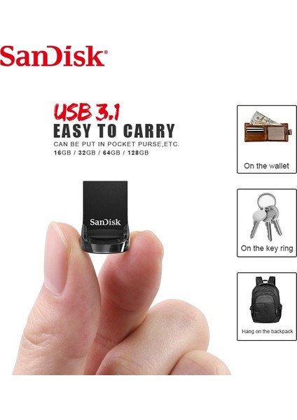 16GB Orijinal Sandisk Ultra Fit USB 3.1 Flash Sürücü 32GB 64GB Memory Stick 128GB 256GB Flash Disk USB Kalem Sürücü 130MB/S U Disk (Yurt Dışından)