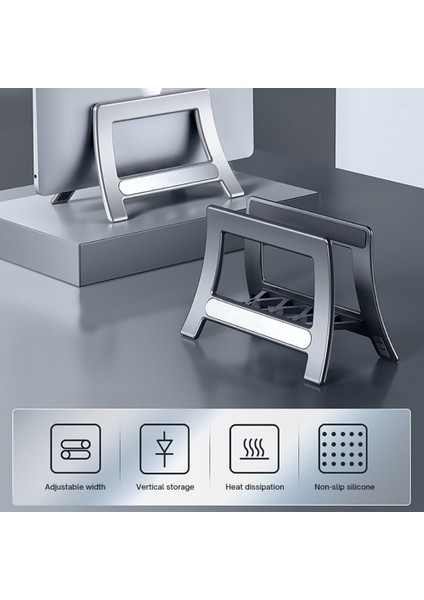 Siyah Dikey Stand Ayarlanabilir Kaymaz Tutucu Yerçekimi Masaüstü Tutucu Apple Mac Mini MacBook Air Pro iPad Tablet Pc Dizüstü Standı (Yurt Dışından)