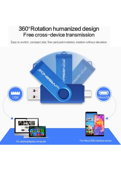 Lacivert 16GB Wansenda USB 3.0 USB Flash Sürücü Otg Kalem Sürücü 8gb 16GB 32GB 64GB 256GB Pendrive USB 3.0 128GB Mikro Memory Stick Flash Sürücü (Yurt Dışından)