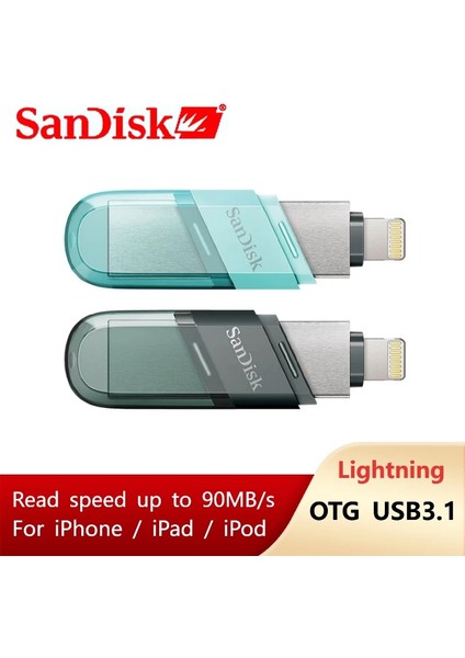 Siyah 64 GB Sandisk USB Flash Sürücü Ixpand Flip Otg Lightning USB 3.1 Çubuk 256 GB 128 GB 64 GB iPhone iPad ve USB Tip A Için Kalem Sürücü Mfi (Yurt Dışından)