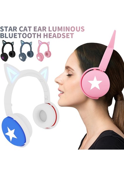 03 Kablosuz Kulaklık Bluetooth5.0 Bas Stereo Ses Kulaklık Kedi Kulak Kulaklık Pc Dizüstü Telefon Için LED Işıkları ile Mikrofon (Yurt Dışından)