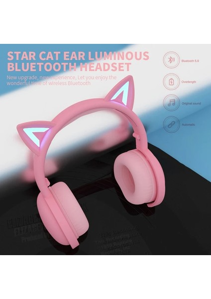 03 Kablosuz Kulaklık Bluetooth5.0 Bas Stereo Ses Kulaklık Kedi Kulak Kulaklık Pc Dizüstü Telefon Için LED Işıkları ile Mikrofon (Yurt Dışından)