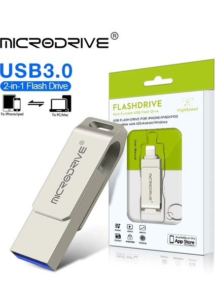 Gümüş 128GB USB 3.0 Flash Sürücü iPhone 2'si 1 Arada USB - A'dan Yıldırım Arayüzüne Usb3.0 Pendrive Iphone 7/8/9/11/12/13/14 / iPad Için (Yurt Dışından)