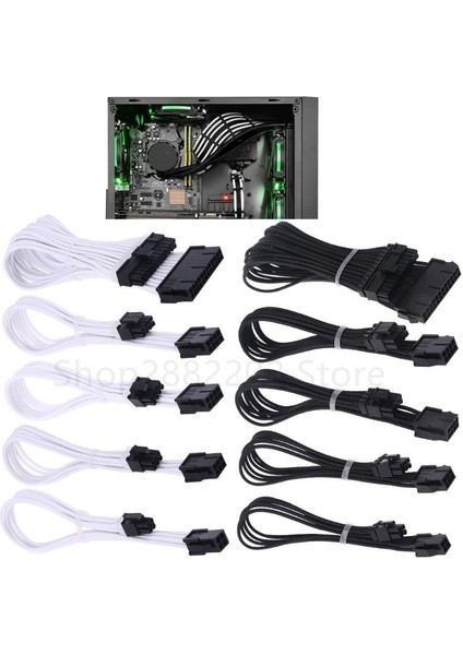 Beyaz-Atx Cpu 8pın Kol Uzatma Güç Kaynağı Kablosu 24-Pin A Tx/eps/8-Pin Pcı-E Gpu/8pin Cpu/6-Pin Pcıe/4pin Cpu Kablosu, Taraklı 18 Awg (Yurt Dışından)