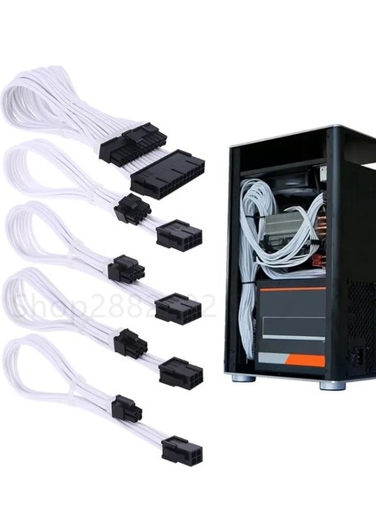 Beyaz-Atx Cpu 8pın Kol Uzatma Güç Kaynağı Kablosu 24-Pin A Tx/eps/8-Pin Pcı-E Gpu/8pin Cpu/6-Pin Pcıe/4pin Cpu Kablosu, Taraklı 18 Awg (Yurt Dışından)