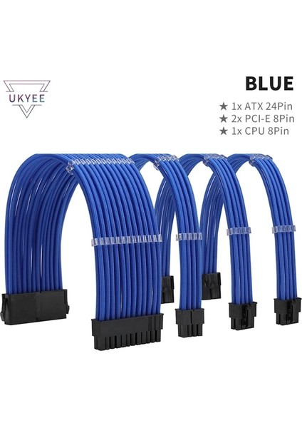 Mavi 30CM Ukyee Psu Güç Kaynağı Uzatma Kablosu Naylon Örgülü Atx 24PIN Pcie Çift Üçlü 8-Pin 6+2pin Kablo 24-Pin Anakart Uzatma (Yurt Dışından)