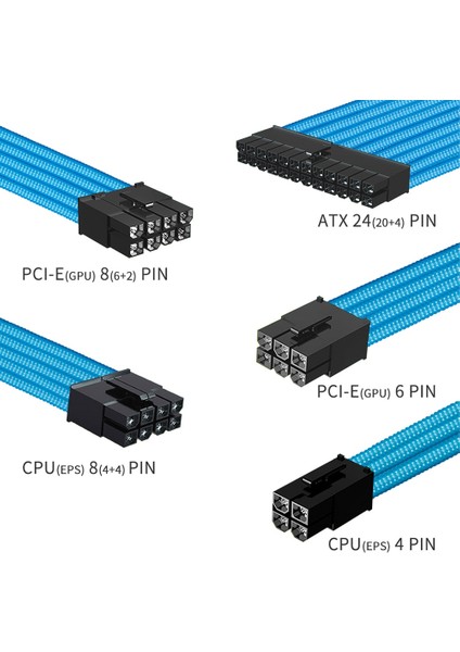 Mavi 30CM Ukyee Psu Güç Kaynağı Uzatma Kablosu Naylon Örgülü Atx 24PIN Pcie Çift Üçlü 8-Pin 6+2pin Kablo 24-Pin Anakart Uzatma (Yurt Dışından) modelleri