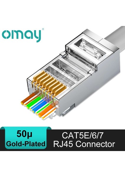 CAT5E Korumasız 100 Adet Omay Cat6/7 Cat5 Geçiş RJ45 Modüler Fiş Ağ Konnektörleri Utp 3/50μ Altın Kaplama 8P8C Ethernet Kablosu Için Sıkma Ucu (Yurt Dışından)