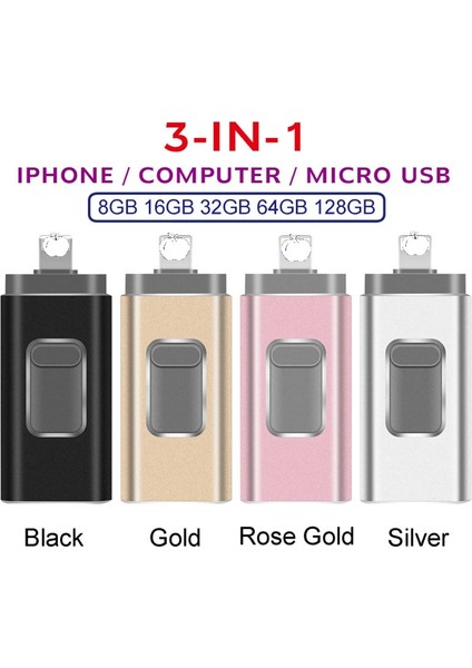 Pembe 256GB Pendrive 128GB 3'ü 1 Arada iPhone USB Flash Sürücü Otg 32GB Pendrive 3.0 Cle USB Flash Sürücü 64GB iPhone /android/tablet Pc Için (Yurt Dışından)
