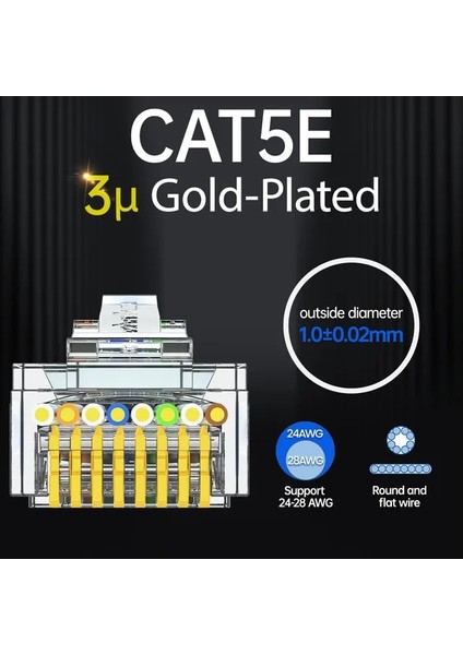 CAT5E 3u 30 Adet Ampcom Geçiş Stp RJ45 Konnektörleri, Cat6 CAT5E Korumalı 3/50μ Altın Kaplama 8P8C Modüler Fişler Ethernet Kablosu Için Kıvrım Ucu (Yurt Dışından)