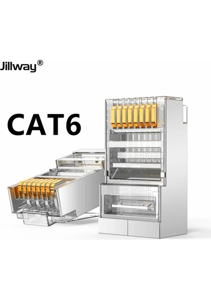 Cat6 20 Adet Jillway Cat6 RJ45 Konnektör 8P8C Modüler Kristal Kafa Ağ Kablosu Fişi Altın Kaplama Kategori 6 Ağ 1000 M Konnektör 40 Adet (Yurt Dışından)