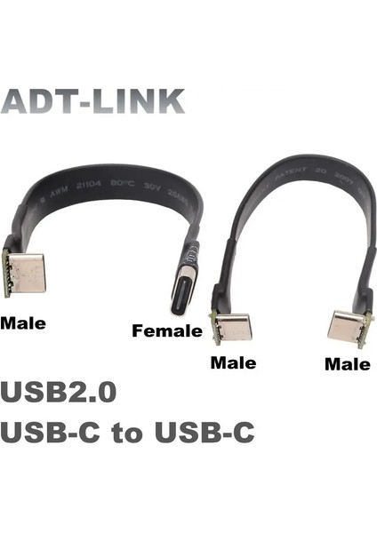 T2D-T2D 40CM Usb2.0 Tip-C Şerit Düz Kablo Emı Kalkan Uzatma Fpc Kablosu USB 2.0 Usb-C 90 Derece Yukarı/aşağı Açılı Konnektör 5cm-3m Tv Pc Için (Yurt Dışından)