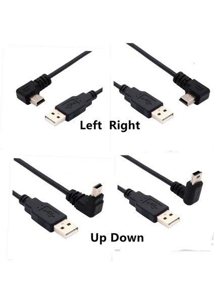 Aşağı 0.3m USB 2.0 Erkek - Mini USB Yukarı Aşağı Sol Sağ Açılı 90 Derece Kablo 0.25M 0.5m 1.8m 3m 5m Kamera Mp4 Tablet Için (Yurt Dışından)