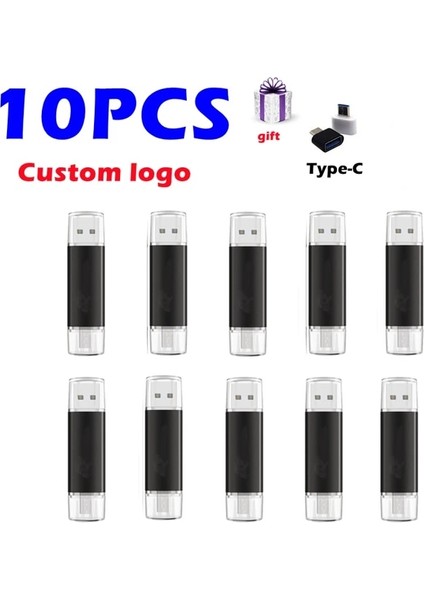 Siyah Renk 10 Adet 32GB 10PCS / Lot Özel Logo Otg Tip-C Telefon USB Sürücüsü 32GB 16GB 8gb Çok Fonksiyonlu USB Flash Sürücü USB 2.0 Pendrive 4gb USB Kalem Sürücüsü (Yurt Dışından)