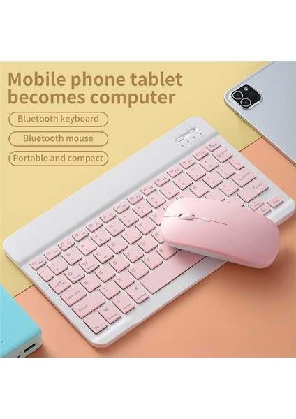 Yeşil ve Fare 10 Inç Kablosuz Bluetooth Klavye ve Fare Ipad Tablet Telefon Dizüstü Şarj Edilebilir Mini Klavye Fare Samsung Xiaomi Için (Yurt Dışından)