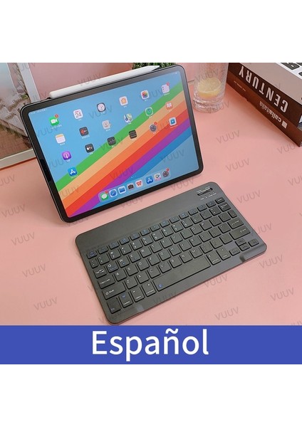 Tablet Telefon Için Ispanyolca Siyah Ispanyolca Bluetooth Uyumlu Klavye Rusça Portekizce Android Ios iPad Için Mini Kablosuz Tablet Klavye (Yurt Dışından)