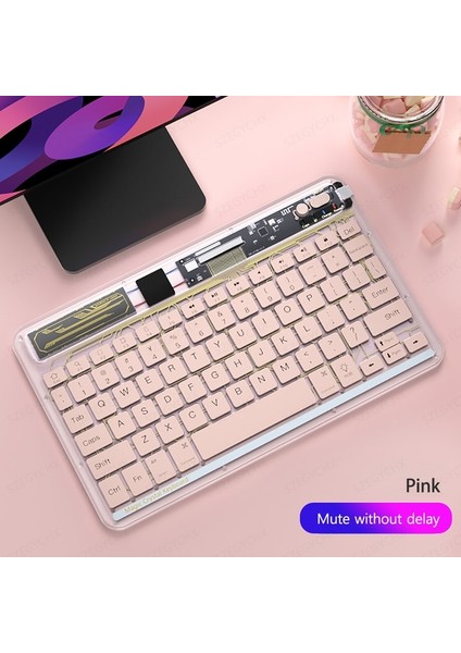 Pembe Şeffaf Kablosuz Bluetooth Klavye Ultra-Ince Taşınabilir iPad Akıllı Telefon Tablet Dizüstü Ios Android Windows Için Arkadan Aydınlatmalı (Yurt Dışından)