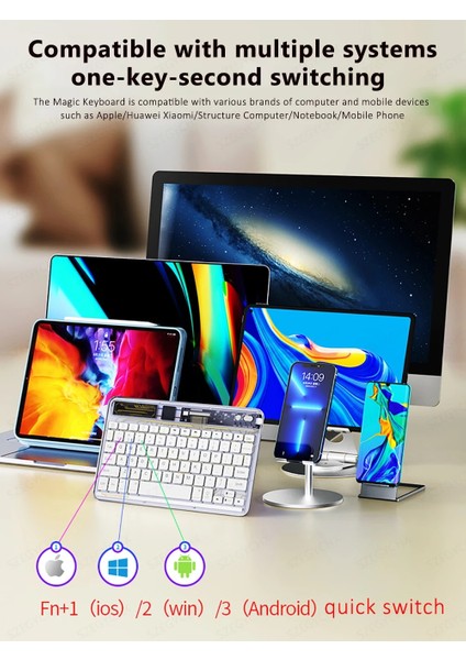 Pembe Şeffaf Kablosuz Bluetooth Klavye Ultra-Ince Taşınabilir iPad Akıllı Telefon Tablet Dizüstü Ios Android Windows Için Arkadan Aydınlatmalı (Yurt Dışından)