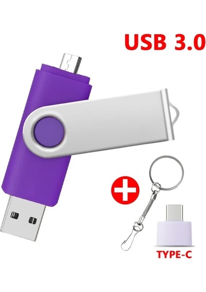 Mor 128GB Type-C USB 3.0 Flash Sürücüler 128GB Otg 3'ü 1 Arada Kalem Sürücü 64GB 256GB Pendrive 512GB Cle USB Bellek Anahtar USB Stick Telefon Için USB 3.0 (Yurt Dışından)