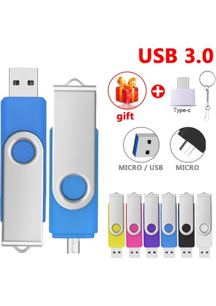 Mor 128GB Type-C USB 3.0 Flash Sürücüler 128GB Otg 3'ü 1 Arada Kalem Sürücü 64GB 256GB Pendrive 512GB Cle USB Bellek Anahtar USB Stick Telefon Için USB 3.0 (Yurt Dışından)