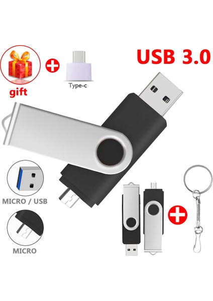 Mor 128GB Type-C USB 3.0 Flash Sürücüler 128GB Otg 3'ü 1 Arada Kalem Sürücü 64GB 256GB Pendrive 512GB Cle USB Bellek Anahtar USB Stick Telefon Için USB 3.0 (Yurt Dışından)