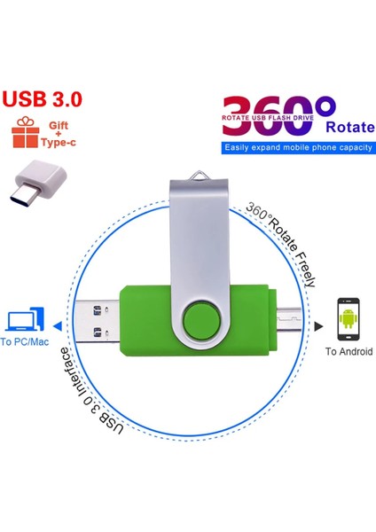 Mor 128GB Type-C USB 3.0 Flash Sürücüler 128GB Otg 3'ü 1 Arada Kalem Sürücü 64GB 256GB Pendrive 512GB Cle USB Bellek Anahtar USB Stick Telefon Için USB 3.0 (Yurt Dışından)
