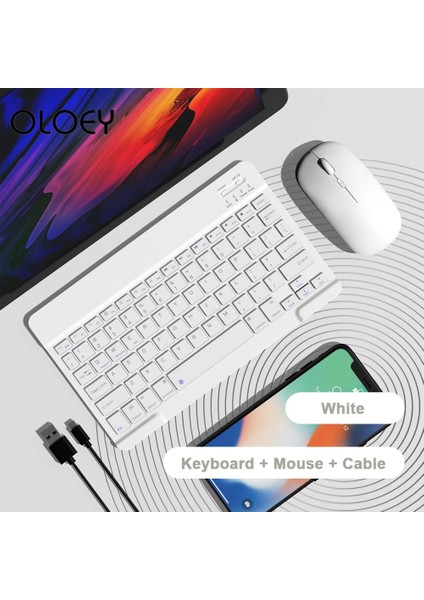 Beyaz Oloey Yeni 10 Inç Kablosuz Klavye Fare Seti iPad Tablet Mini Bilgisayar Telefonu Dizüstü Bilgisayar Için Bluetooth Uyumlu Klavye (Yurt Dışından) fırsatları