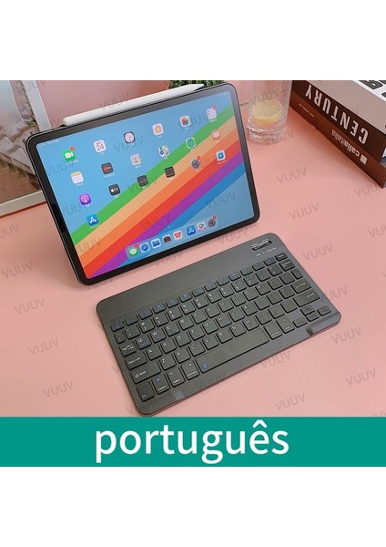 Portekizce Siyah Ispanyolca Bluetooth Uyumlu Klavye Tablet Telefon Için Rusça Portekizce Android Ios Mini Kablosuz Tablet Klavye iPad Için (Yurt Dışından)