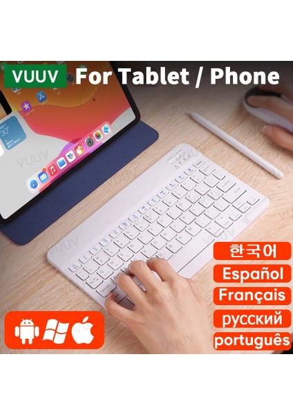 Portekizce Siyah Ispanyolca Bluetooth Uyumlu Klavye Tablet Telefon Için Rusça Portekizce Android Ios Mini Kablosuz Tablet Klavye iPad Için (Yurt Dışından) fiyatları