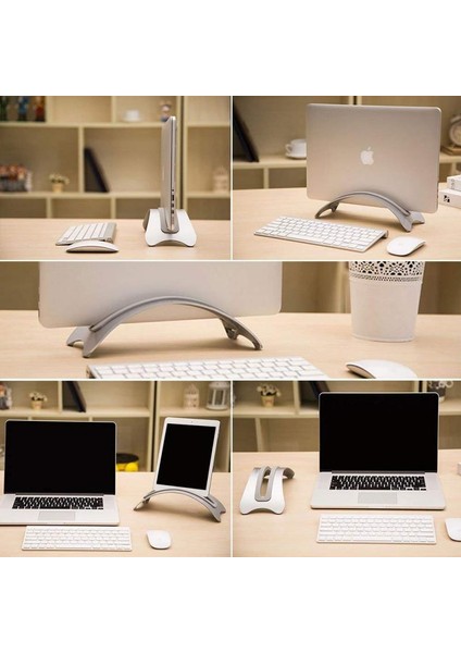 Stand Gümüş 1.8 cm Dikey Dizüstü Bilgisayar Standı Alüminyum Metal Taban Masaüstü Dikey Tablet Tutucu MacBook Kitap Dock Aksesuarları Için Silikon Ped Destek (Yurt Dışından)