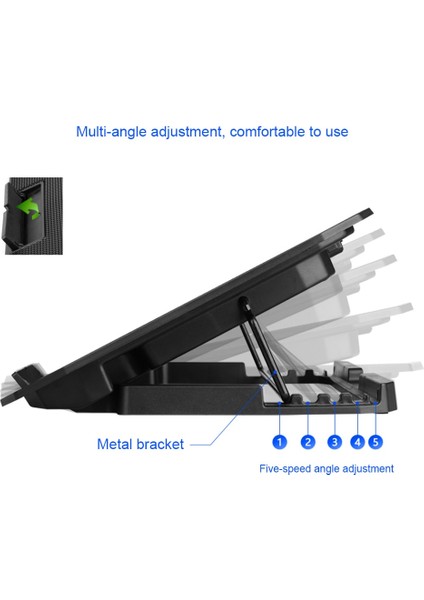 Siyah LCD Seenda Soğutma Dizüstü Bilgisayar Standı 2 Fanlı USB Soğutma LED Ekran Soğutma Pedi Dizüstü Bilgisayar Standı (Yurt Dışından)
