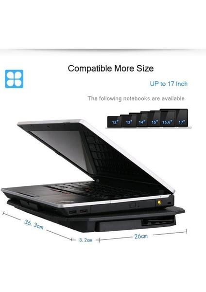 Siyah LCD Seenda Soğutma Dizüstü Bilgisayar Standı 2 Fanlı USB Soğutma LED Ekran Soğutma Pedi Dizüstü Bilgisayar Standı (Yurt Dışından)