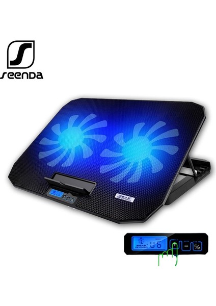 Siyah LCD Seenda Soğutma Dizüstü Bilgisayar Standı 2 Fanlı USB Soğutma LED Ekran Soğutma Pedi Dizüstü Bilgisayar Standı (Yurt Dışından)