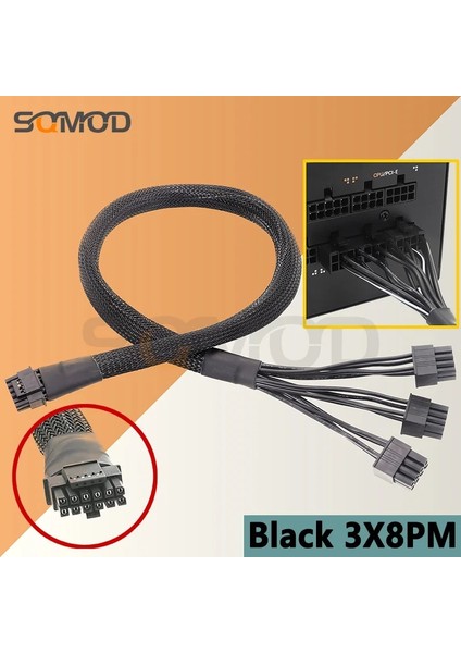Siyah 2X8PLB 50CM 12VHPWR Modüler 2 * Cpu 8-Pin'den 16 Pin'e 3* Cpu 8-Pin Erkek Pcı-E 5.0 12VHPWR Rtx 4090 Corsair Psu 16AWG 600W Adaptör Kablosu (Yurt Dışından)