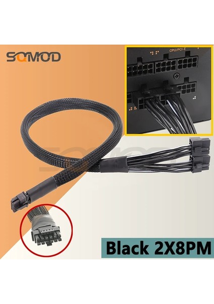 Siyah 2X8PLB 50CM 12VHPWR Modüler 2 * Cpu 8-Pin'den 16 Pin'e 3* Cpu 8-Pin Erkek Pcı-E 5.0 12VHPWR Rtx 4090 Corsair Psu 16AWG 600W Adaptör Kablosu (Yurt Dışından)