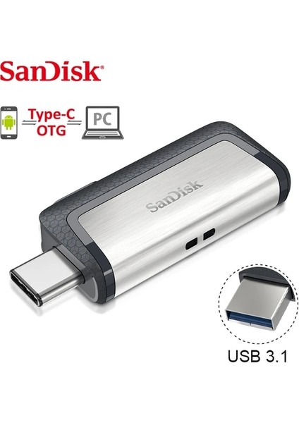 Sdddc2 32GB Sandisk 32GB 64GB 128GB Ultra Çift Sürücü Go USB Type-C Flash Sürücü Siyah Sdddc3 Sdddc2 Usb3.1 Kalem Sürücüsü USB C Mini Pendrive (Yurt Dışından)