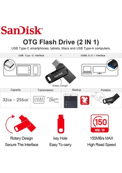 Sdddc2 32GB Sandisk 32GB 64GB 128GB Ultra Çift Sürücü Go USB Type-C Flash Sürücü Siyah Sdddc3 Sdddc2 Usb3.1 Kalem Sürücüsü USB C Mini Pendrive (Yurt Dışından)