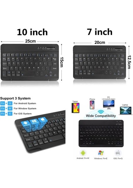 Yeşil 1 Adet 10/7 Inç Kablosuz Klavye Bluetooth Klavye Kablosuz Fare ile iPad Tablet Telefon Için Şarj Edilebilir Klavye Android Için (Yurt Dışından)