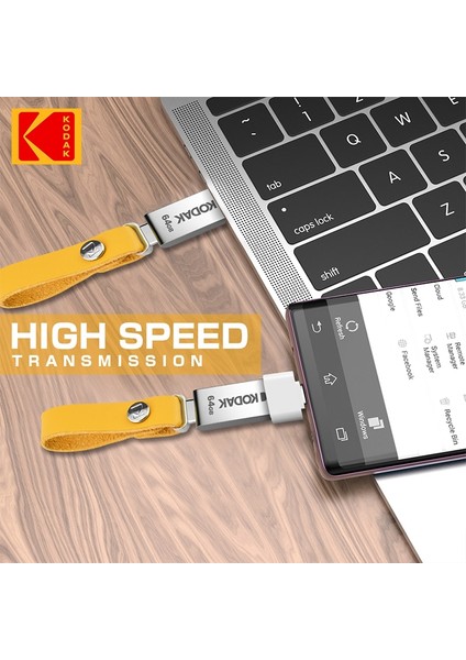 32 GB Kodak USB 2.0 Flash Sürücü H2TESTW 32 GB 64 GB 128 GB Pendrive Su Geçirmez Memory Stick Deri Landyard Metal U Disk + Tip-C Okuyucu (Yurt Dışından)