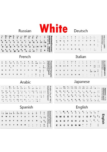 Beyaz Fransızca Yedek Klavye Mektup Çıkartmaları Kaymaz Aşınmaya Dayanıklı Ispanyolca/ingilizce/rusça/deutsch/arapça/italyanca/japonca/korece (Yurt Dışından) modelleri
