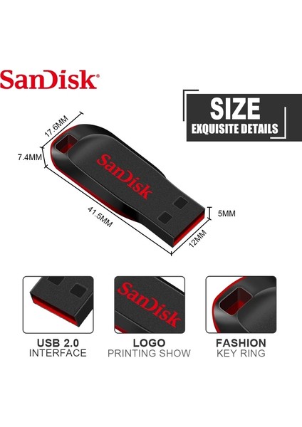 32GB Sandisk SDCZ50 Mini USB Flash Sürücü 128GB 64GB 32GB 16GB 8gb Pendrive Usb2.0 Flash Sürücü Kalem Sürücü Hafıza Çubuğu Diski (Yurt Dışından)