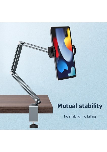 P60 Gümüş 360 Derece Ayarlanabilir Uzun Kol Tablet Standı 4-13 Inç Cep Tablet Telefon Sabitleme Kıskacı Yatak Masası Tembel Tutucu iPad Için Destek (Yurt Dışından)