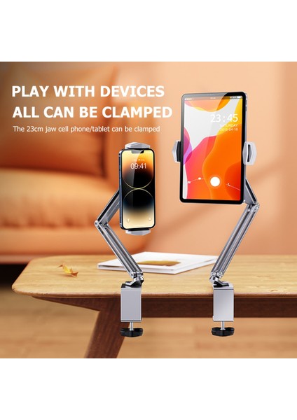 P60 Gümüş 360 Derece Ayarlanabilir Uzun Kol Tablet Standı 4-13 Inç Cep Tablet Telefon Sabitleme Kıskacı Yatak Masası Tembel Tutucu iPad Için Destek (Yurt Dışından)