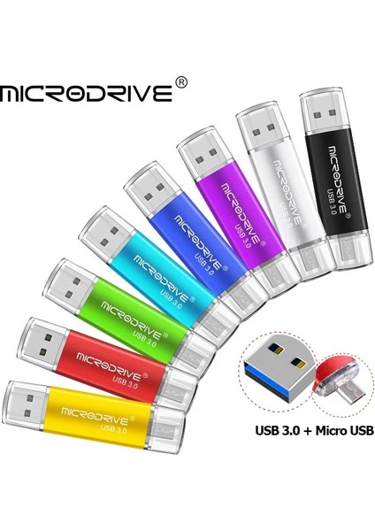 Mor 16GB Yüksek Hızlı USB 3.0 Flash Sürücüler 128GB 64GB 32GB 16GB USB Memory Stick Otg Harici Depolama Çift Uygulama Mikro Ücretsiz Adaptör (Yurt Dışından)