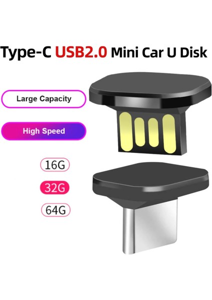 32GB Tip-C 64GB 32GB 16GB Usb2.0/tip-C Mini Flash Sürücü Büyük Kapasiteli Memory Stick Taşınabilir Mini Kısa Araba U Disk Pendrive Udp Udisk Çip (Yurt Dışından)