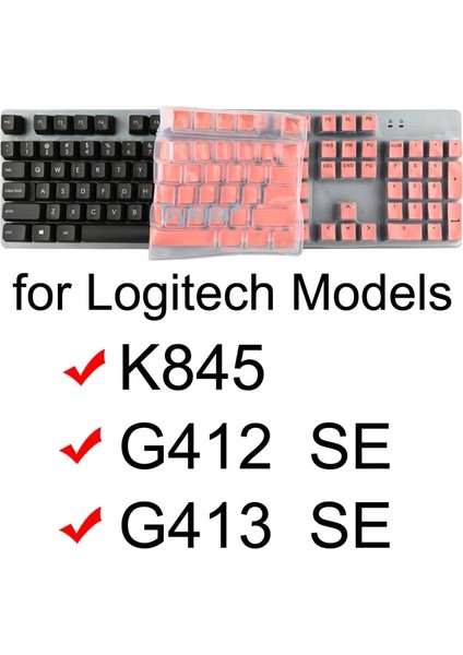 Pembe K835 Klavye Kapak Logitech K835 K855 Tkl G412 Tkl Se Logi Mekanik Koruyucu Koruyucu Kılıf Şeffaf Silikon (Yurt Dışından)