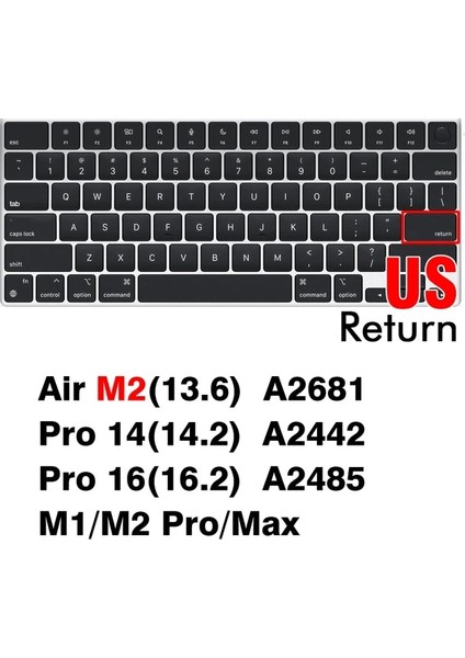 Abd Hava 13 Pro 14 16 Şeffaf Klavye Kapak Macbook Air 13 M2 Pro 13 M1 PRO14 15 16 Retina 11 Silikon Koruyucu Kılıf A2337 A2779 A2681 (Yurt Dışından)