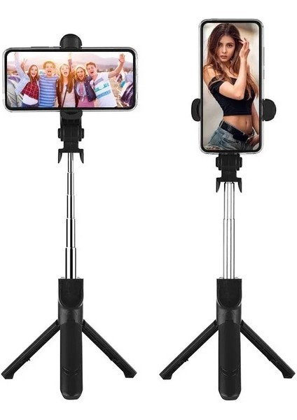 XT10-BLACK Kablosuz Bluetooth Selfie Çubuğu Katlanabilir Mini Tripod, Ios Android Için Dolgu Işığı Deklanşör Uzaktan Kumandalı (Yurt Dışından)