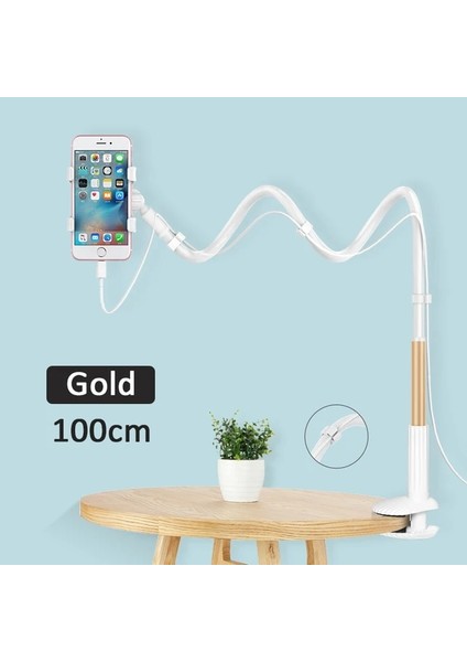 100 cm Altın Evrensel Telefon Tutucu Esnek 360 Klip Cep Cep Telefonu Tutucu Masası Tembel Yatak Masaüstü Braketi Montaj Standı Taban Braketi Desteği (Yurt Dışından)